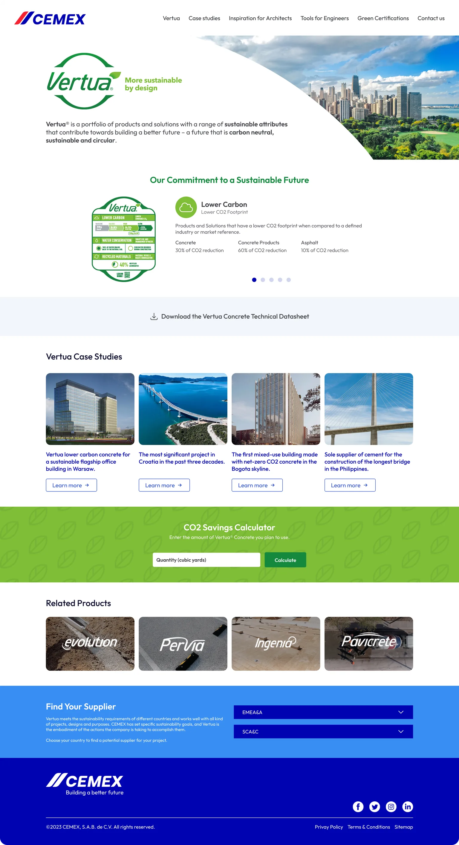 The Vertua landing page