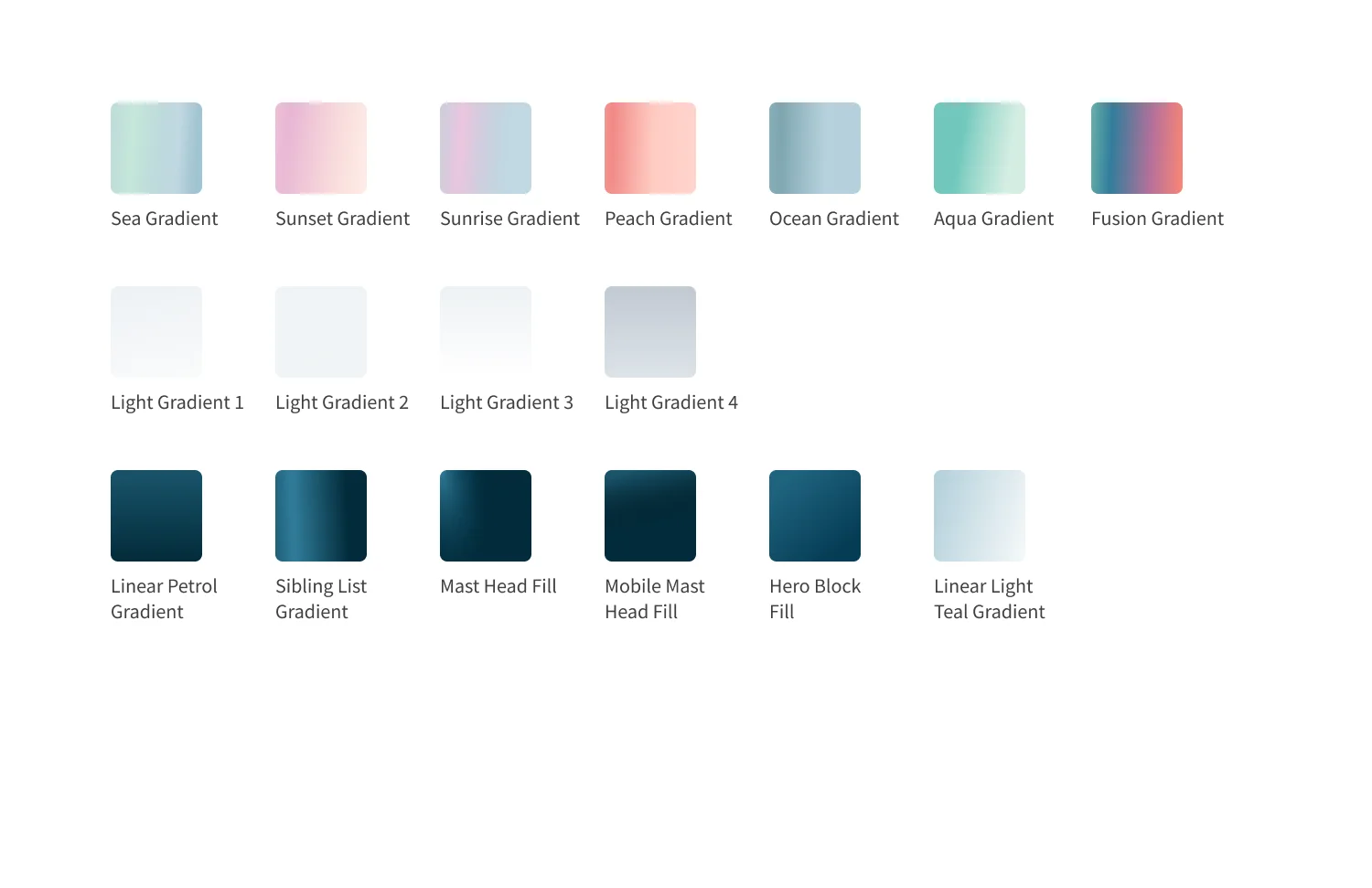 FY23 gradient styles, several named after a placement