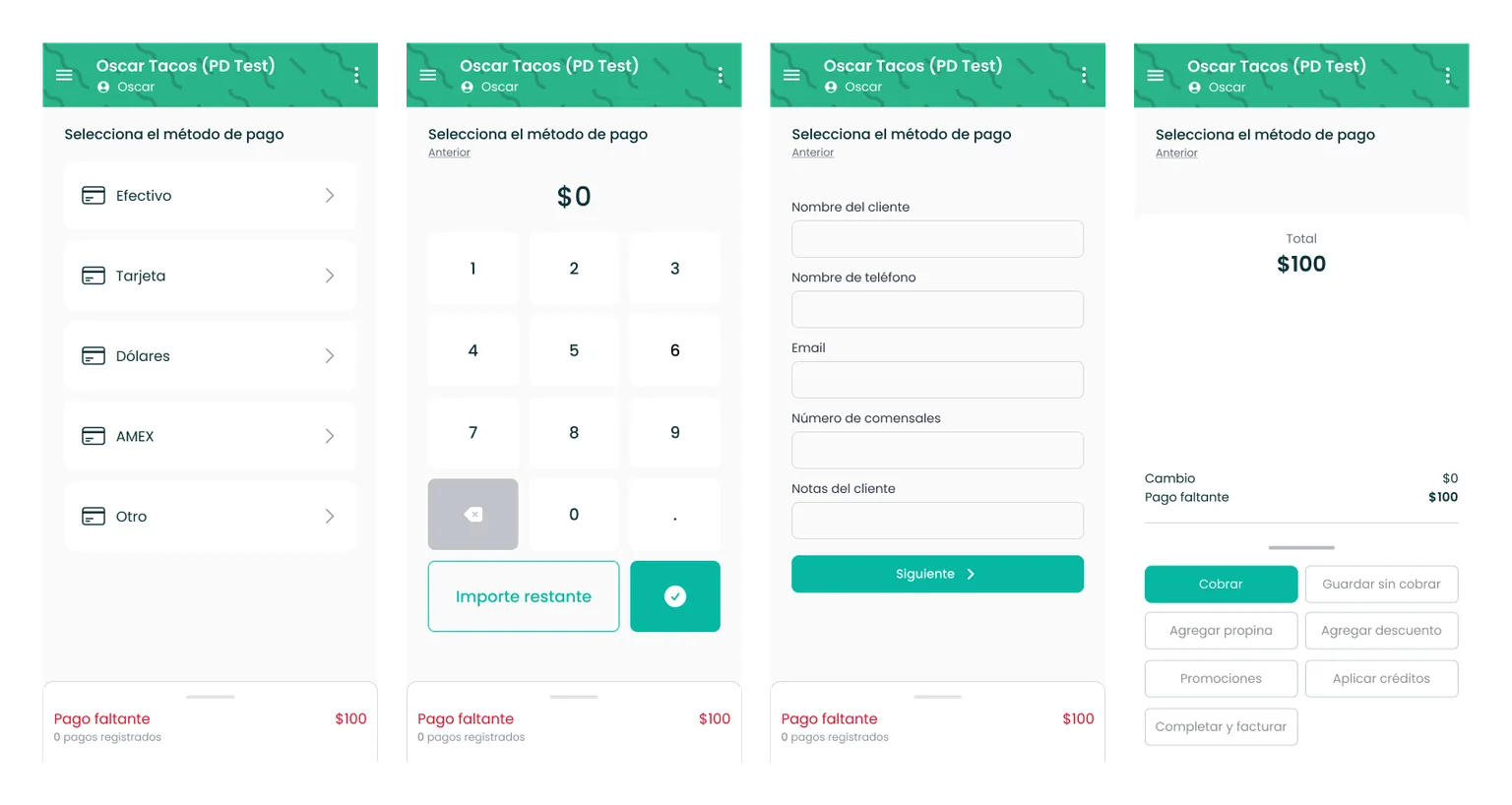 Checkout on the phone: payment method, amount, customer details and summary