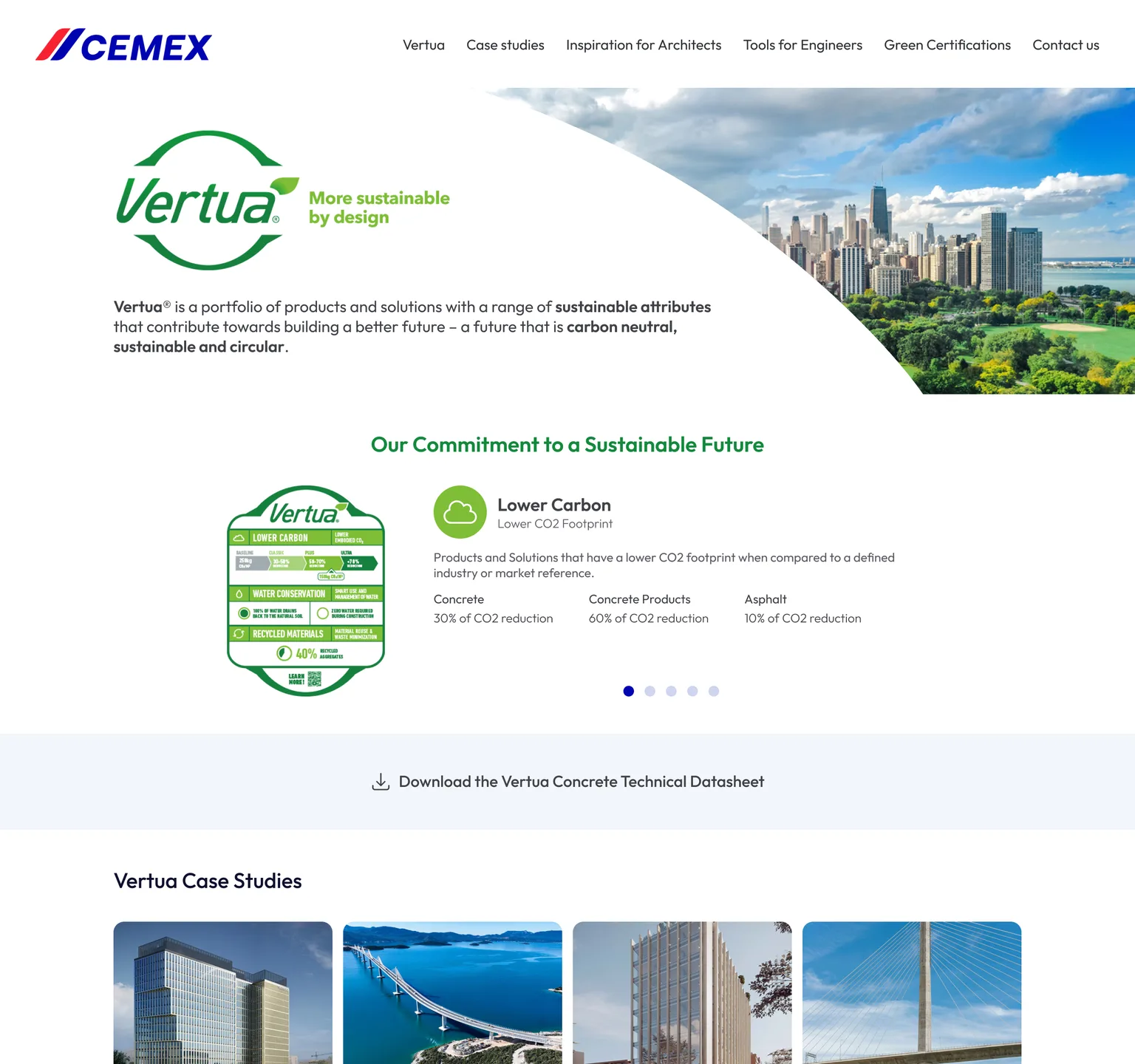 The Vertua landing page