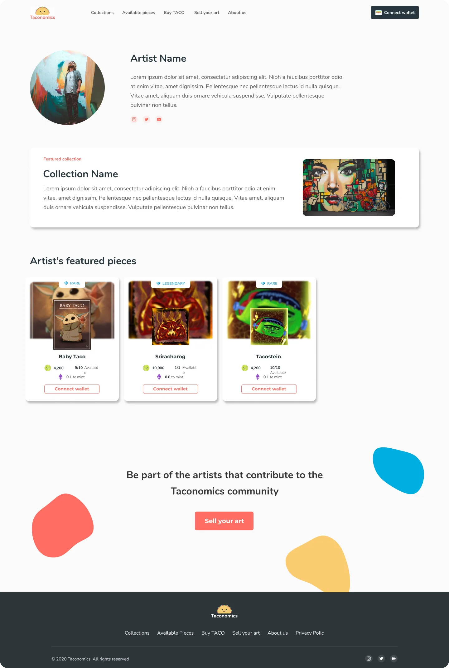 An artist's collection page